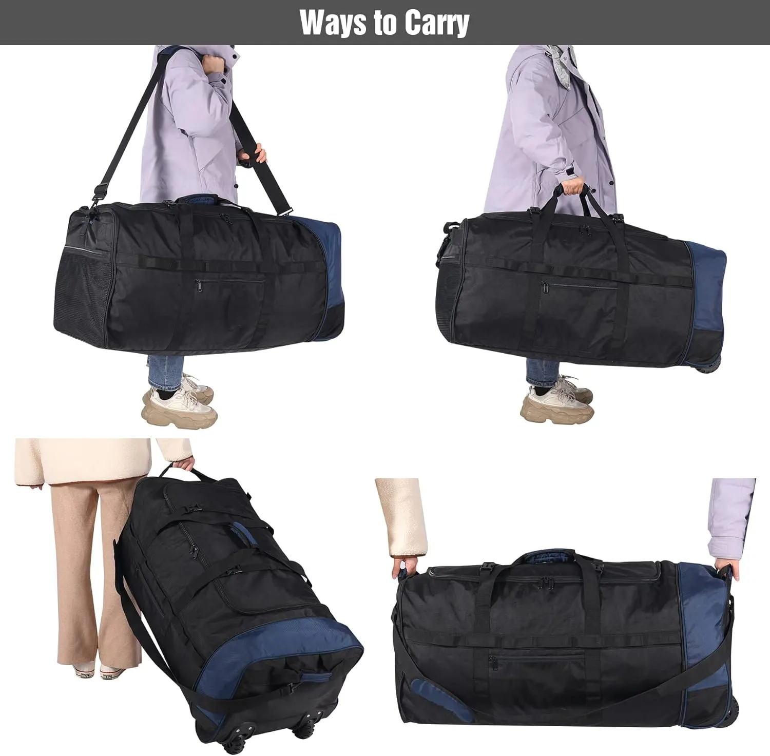 REDCAMP 85L/120L/140L Foldable Duffle Bag with Wheels, Large Travel Duffel Bag