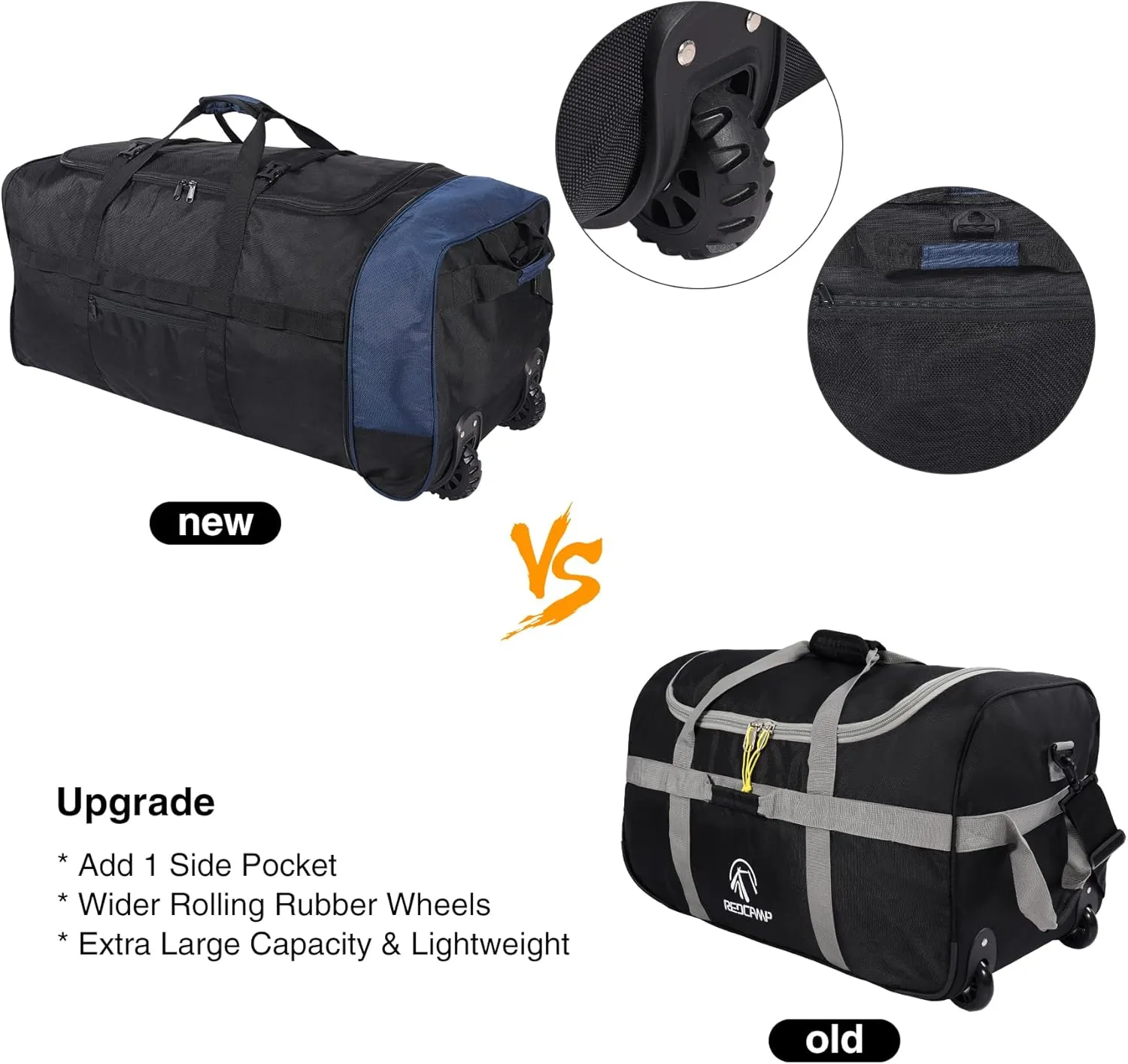 REDCAMP 85L/120L/140L Foldable Duffle Bag with Wheels, Large Travel Duffel Bag