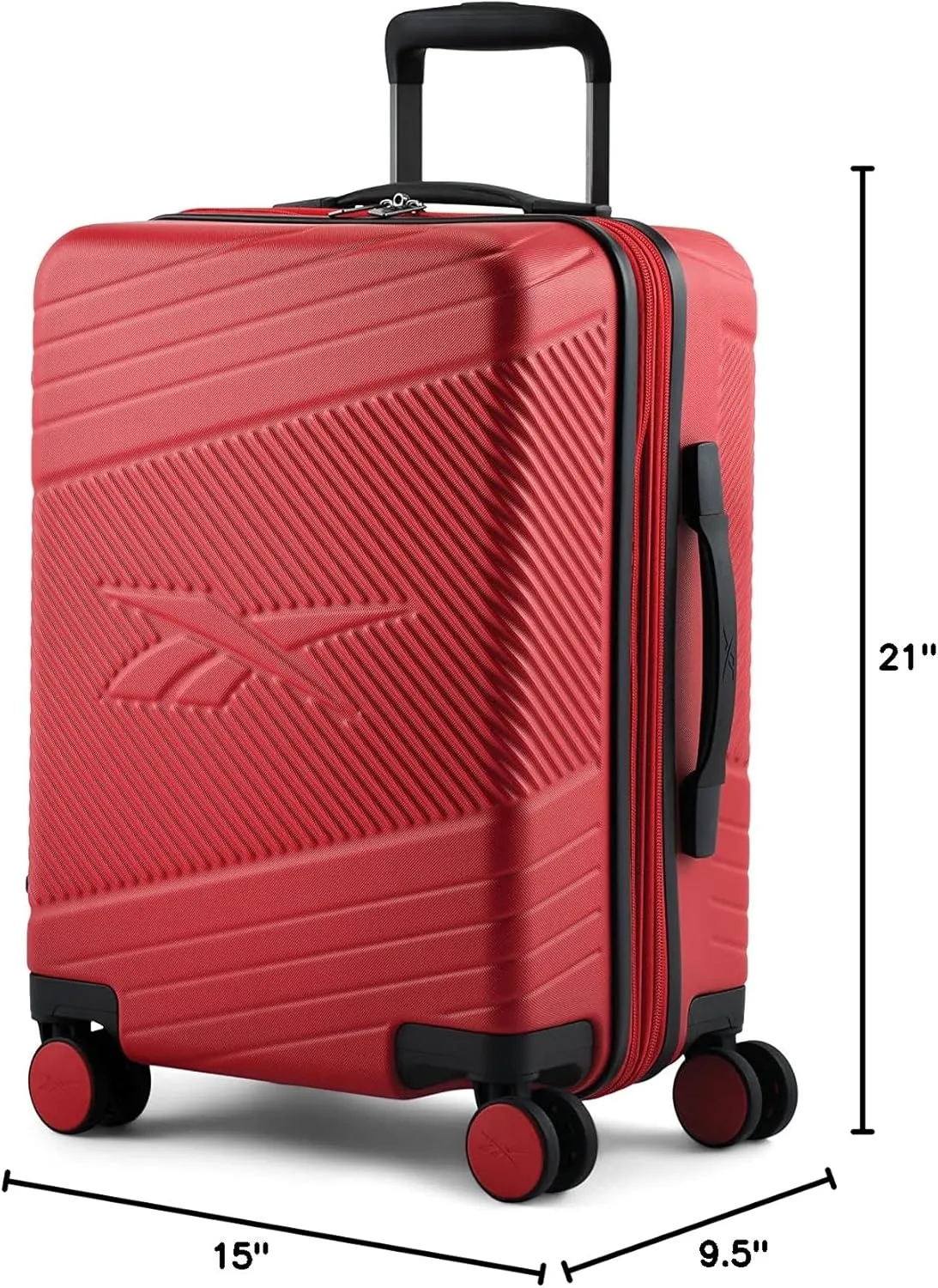 Reebok Go Collection 20 Inch Hard Shell Spinner Carry On Luggage for Airplanes, ABS/PC Hardside Suitcase with 360-Degree Spinner Wheels, Retractable Handle, Airline Approved, Red