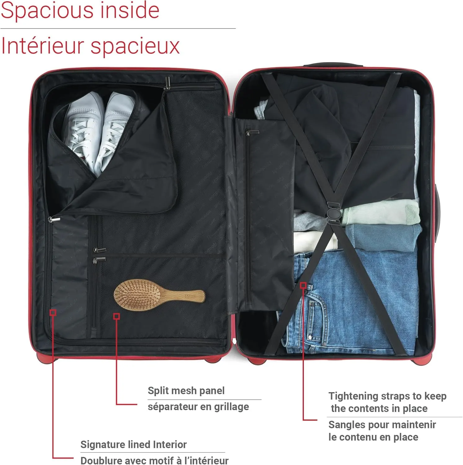 Reebok Go Collection 20 Inch Hard Shell Spinner Carry On Luggage for Airplanes, ABS/PC Hardside Suitcase with 360-Degree Spinner Wheels, Retractable Handle, Airline Approved, Red
