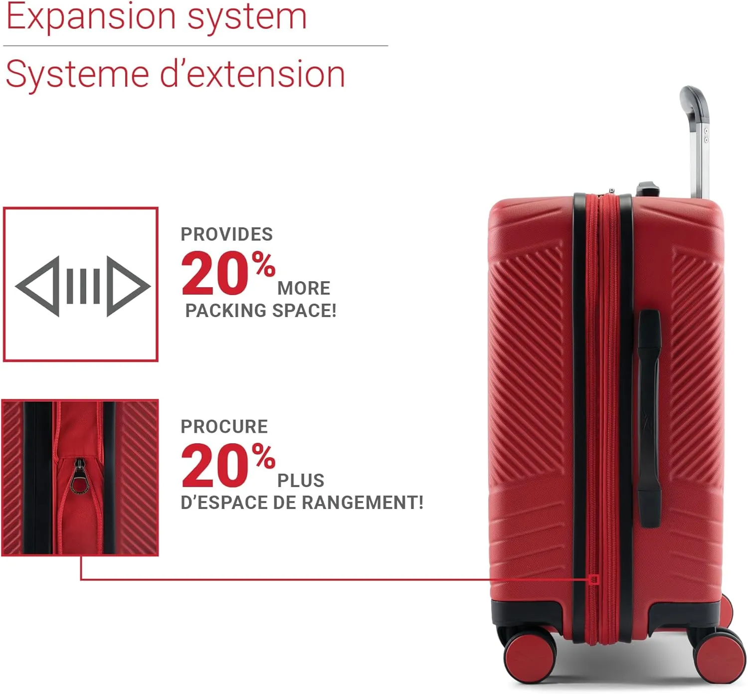 Reebok Go Collection 20 Inch Hard Shell Spinner Carry On Luggage for Airplanes, ABS/PC Hardside Suitcase with 360-Degree Spinner Wheels, Retractable Handle, Airline Approved, Red