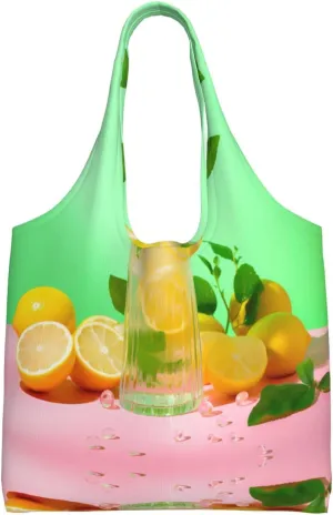 Refreshing Lemonade Printed Single Shoulder Commuter Canvas Bag, Grocery Shopping Bag, Daily Use Canvas Bag