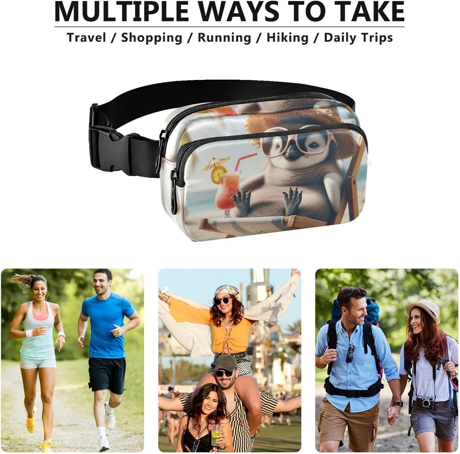 Relax Penguin Summer Vibes Fanny Pack for Women Waterproof Hip Bag Belt Pouch Cute Crossbody Waist Bag