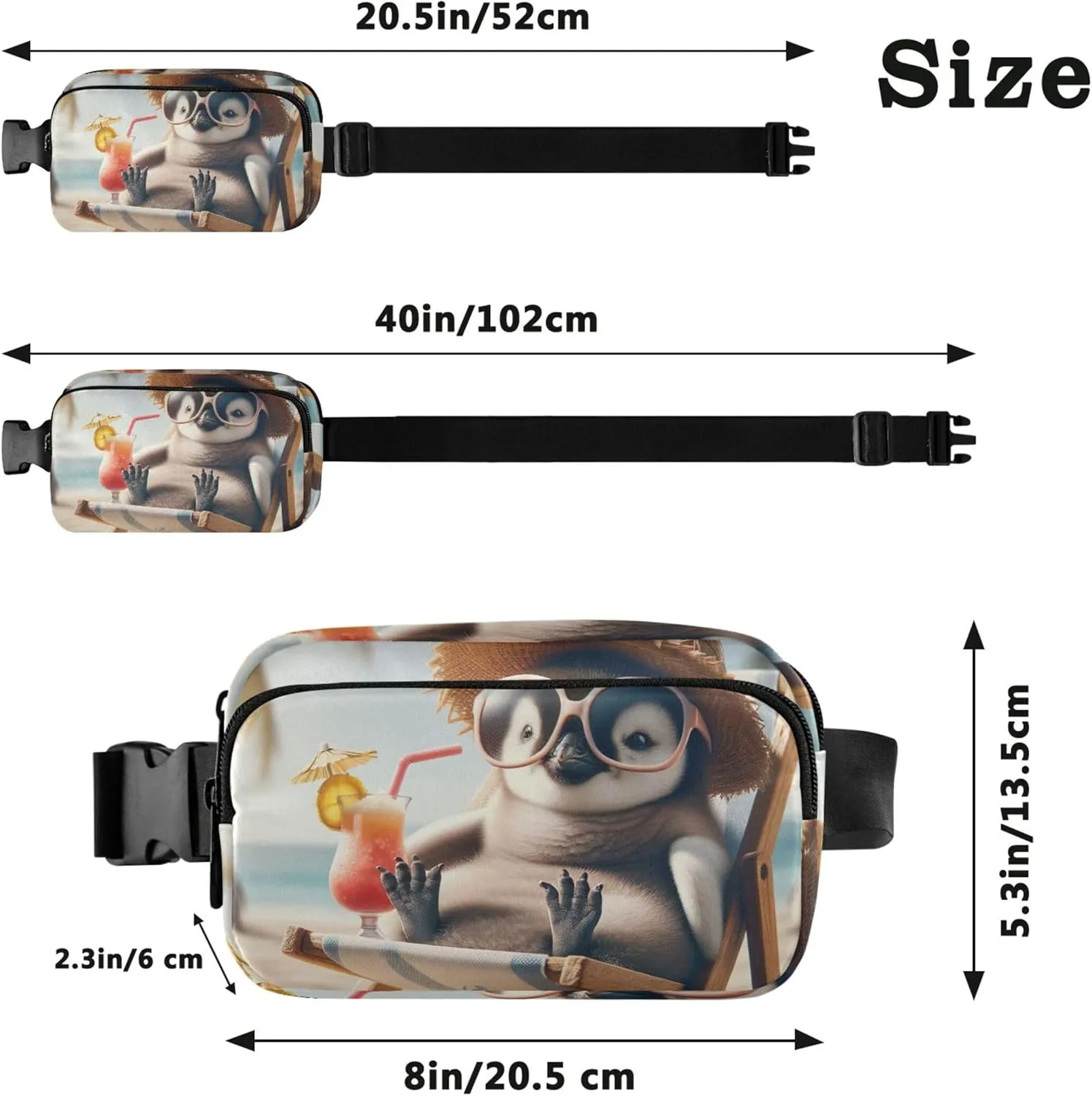 Relax Penguin Summer Vibes Fanny Pack for Women Waterproof Hip Bag Belt Pouch Cute Crossbody Waist Bag
