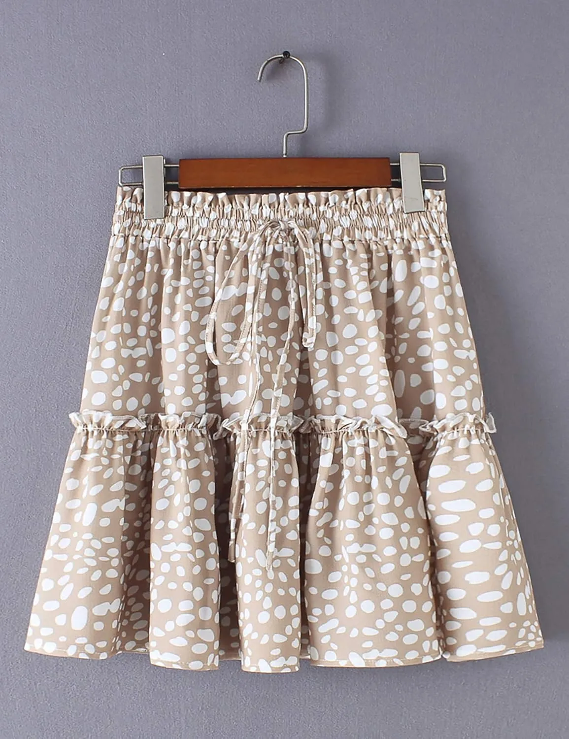 Relipop Women's Flared Short Skirt Polka Dot Pleated Mini Skater Skirt with Drawstring