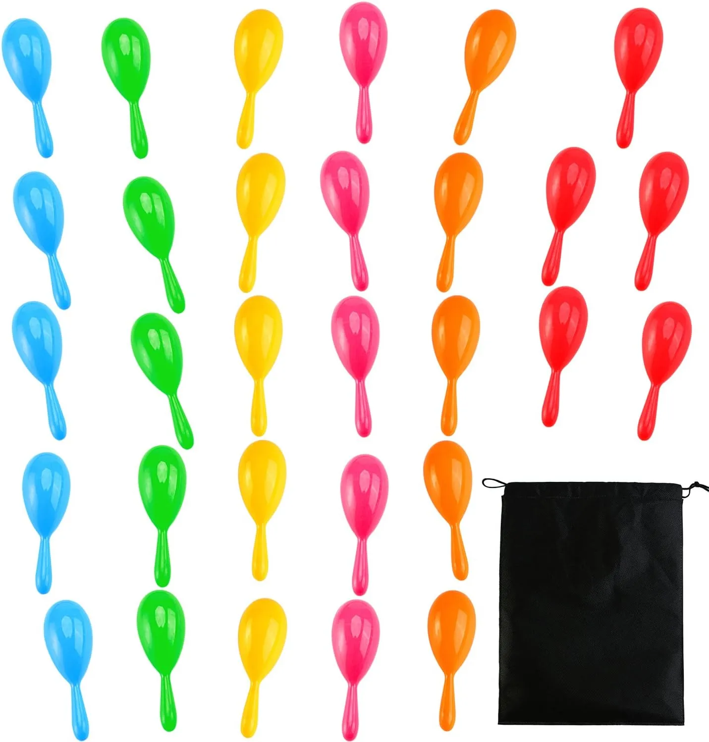 Resinta 30 Pieces Neon Maracas Shakers Mini Noisemaker Bulk Colorful Noise Maker with Drawstring Bag for Mexican Fiesta Party Favors Classroom Musical Instrument, 4 Inch, 6 Color