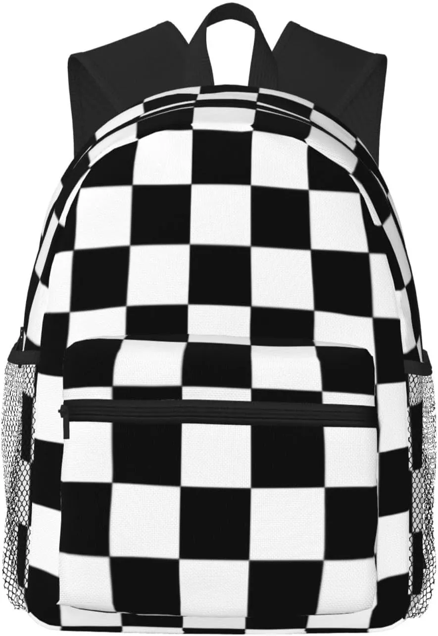 Retro Black And White Checkered Pattern Lightweight Packable Backpack Travel Casual Hiking Daypack Foldable Backpack For Men Women