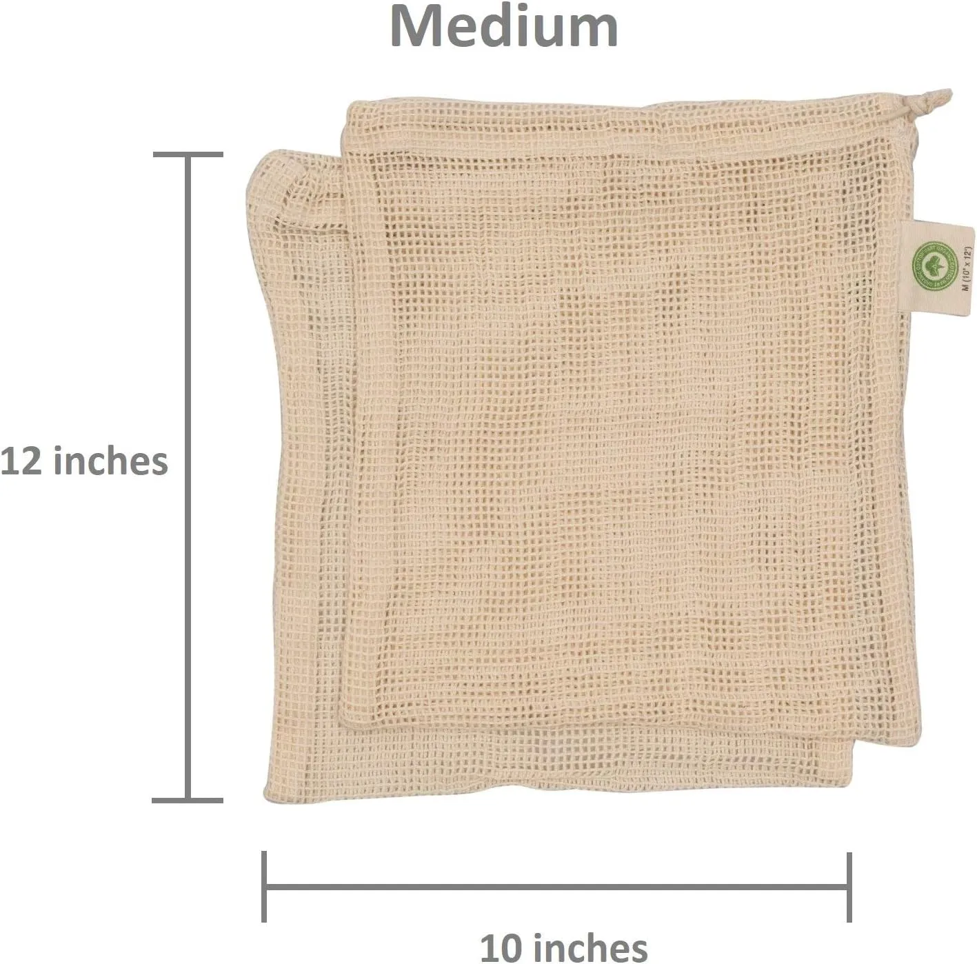 Reusable Cotton Mesh Produce Bags - 100% Organic Cotton, Durable, Double Stitched, Washable with Tare Weight & Drawstring - Mesh Bags for Grocery Shopping, Vegetables & Fruits | 6 Bags