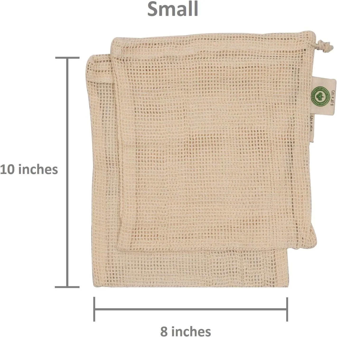 Reusable Cotton Mesh Produce Bags - 100% Organic Cotton, Durable, Double Stitched, Washable with Tare Weight & Drawstring - Mesh Bags for Grocery Shopping, Vegetables & Fruits | 6 Bags