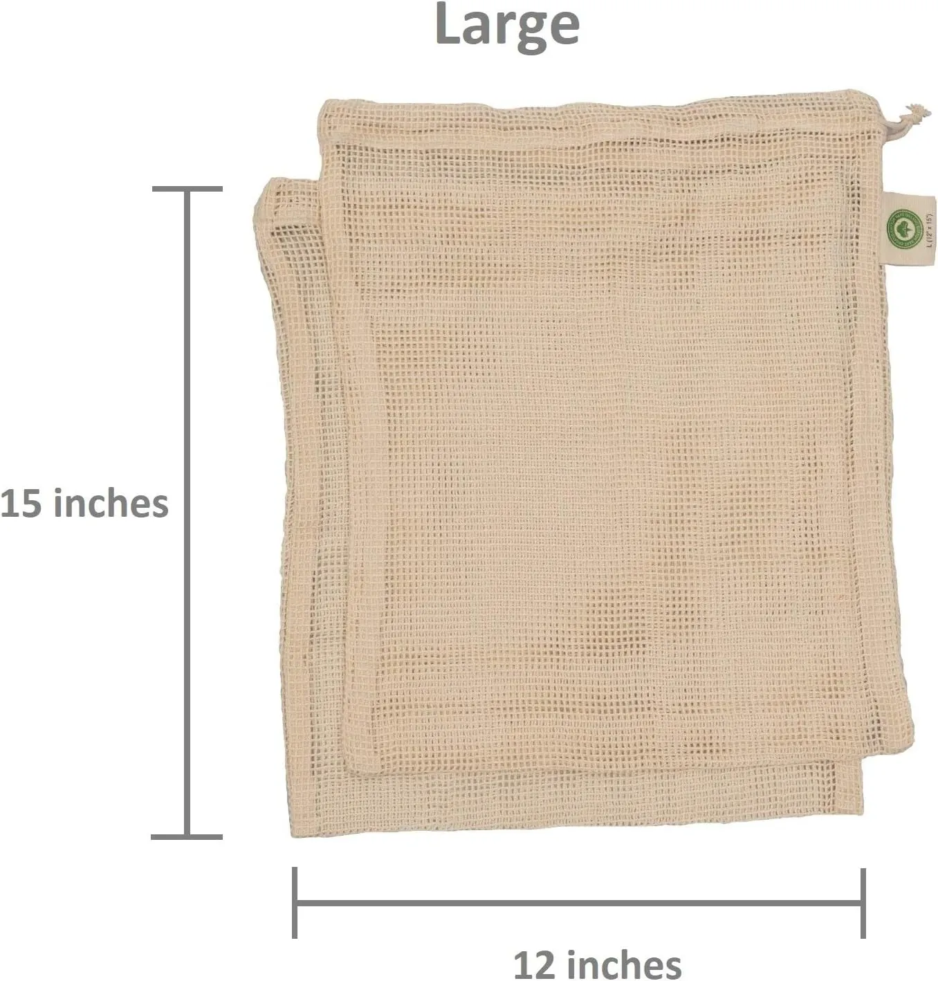 Reusable Cotton Mesh Produce Bags - 100% Organic Cotton, Durable, Double Stitched, Washable with Tare Weight & Drawstring - Mesh Bags for Grocery Shopping, Vegetables & Fruits | 6 Bags