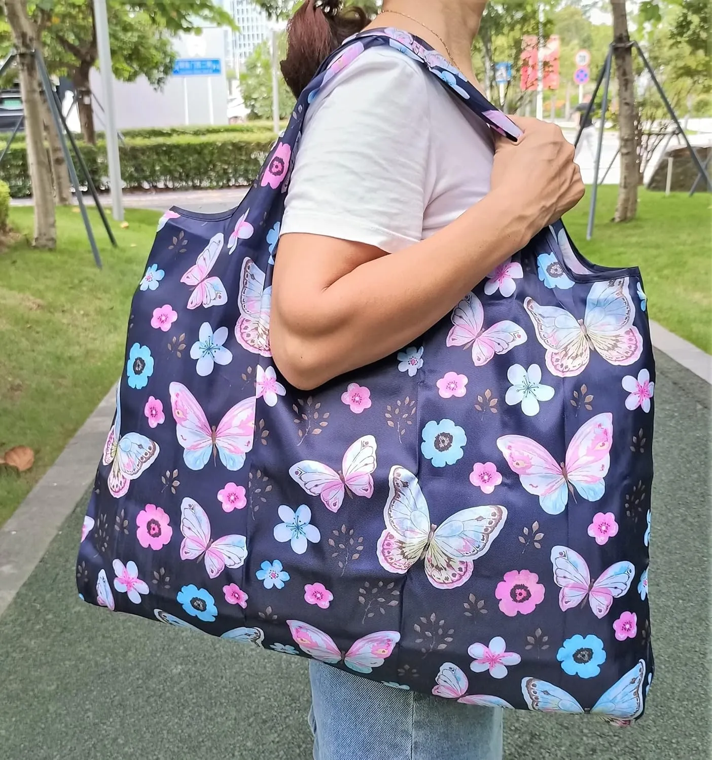 Reusable Foldable Shopping Tote Bag for Groceries Portable Waterproof Large Spare Bag for Women Travel Camping Bag