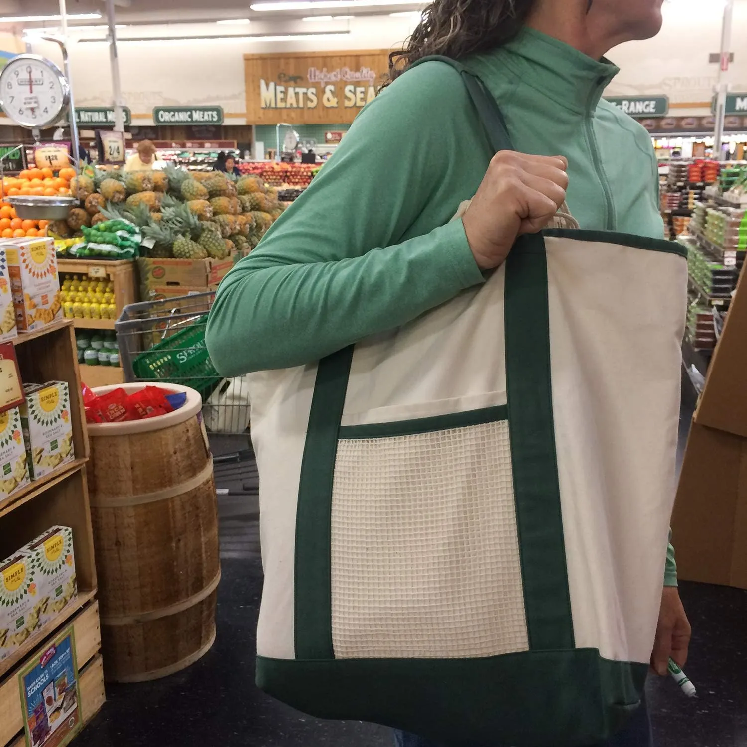 Reusable Grocery Shopping 8 Bag Gift or Starter Set, Washable, Durable, Organic Cotton, Natural with Green