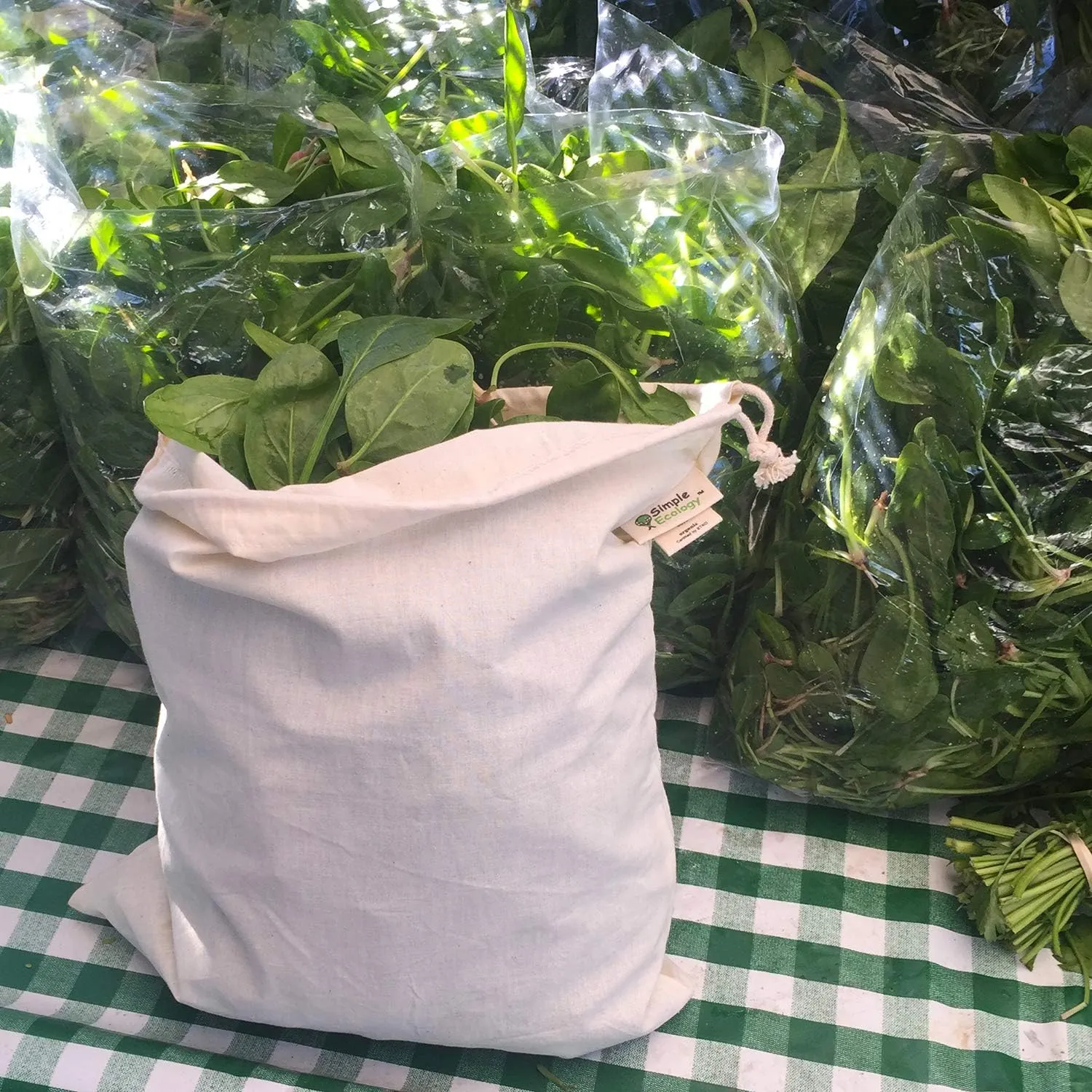 Reusable Grocery Shopping 8 Bag Gift or Starter Set, Washable, Durable, Organic Cotton, Natural with Green