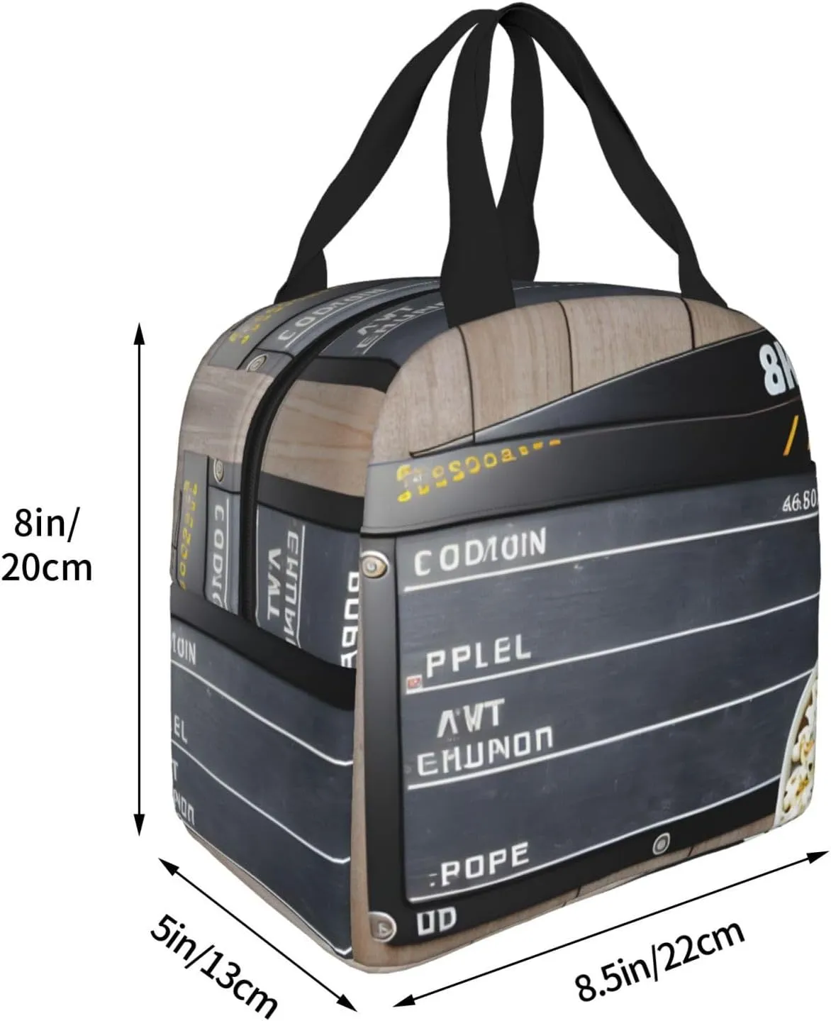 Reusable Insulated Lunch Bag Cooler Tote Box Meal Prep For Men & Women Work Picnic Or Travel,Cinema Movie Clapboard And Popcorn Print