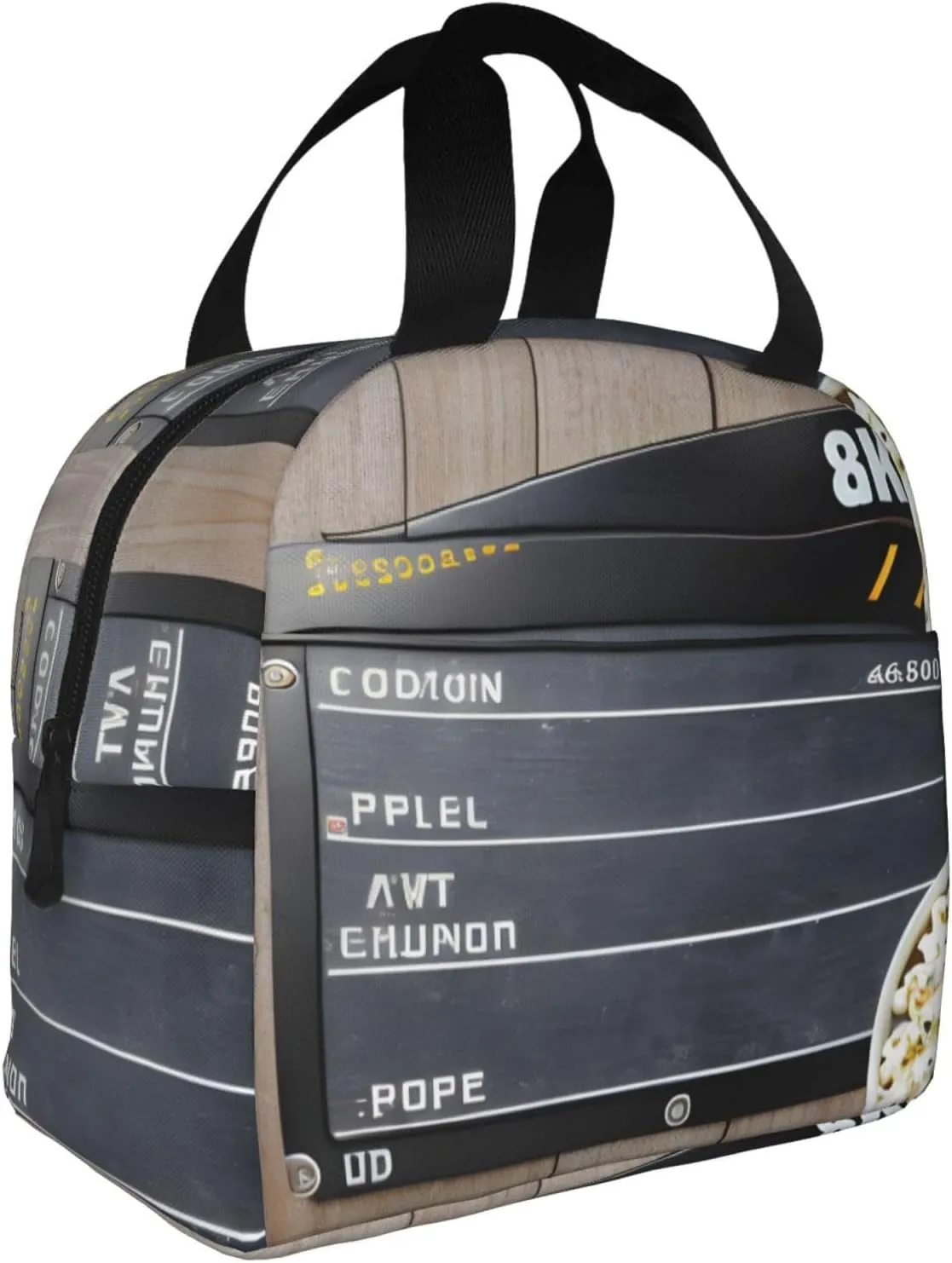 Reusable Insulated Lunch Bag Cooler Tote Box Meal Prep For Men & Women Work Picnic Or Travel,Cinema Movie Clapboard And Popcorn Print