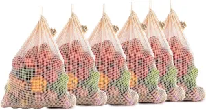 Reusable Produce Bags - 100% Organic Cotton Mesh Grocery Bags, Washable, Mesh Large Storage Tote for Vegetables & Fruits, Cotton Shopping & Hanging Storage Bags (Set of 6, XL)