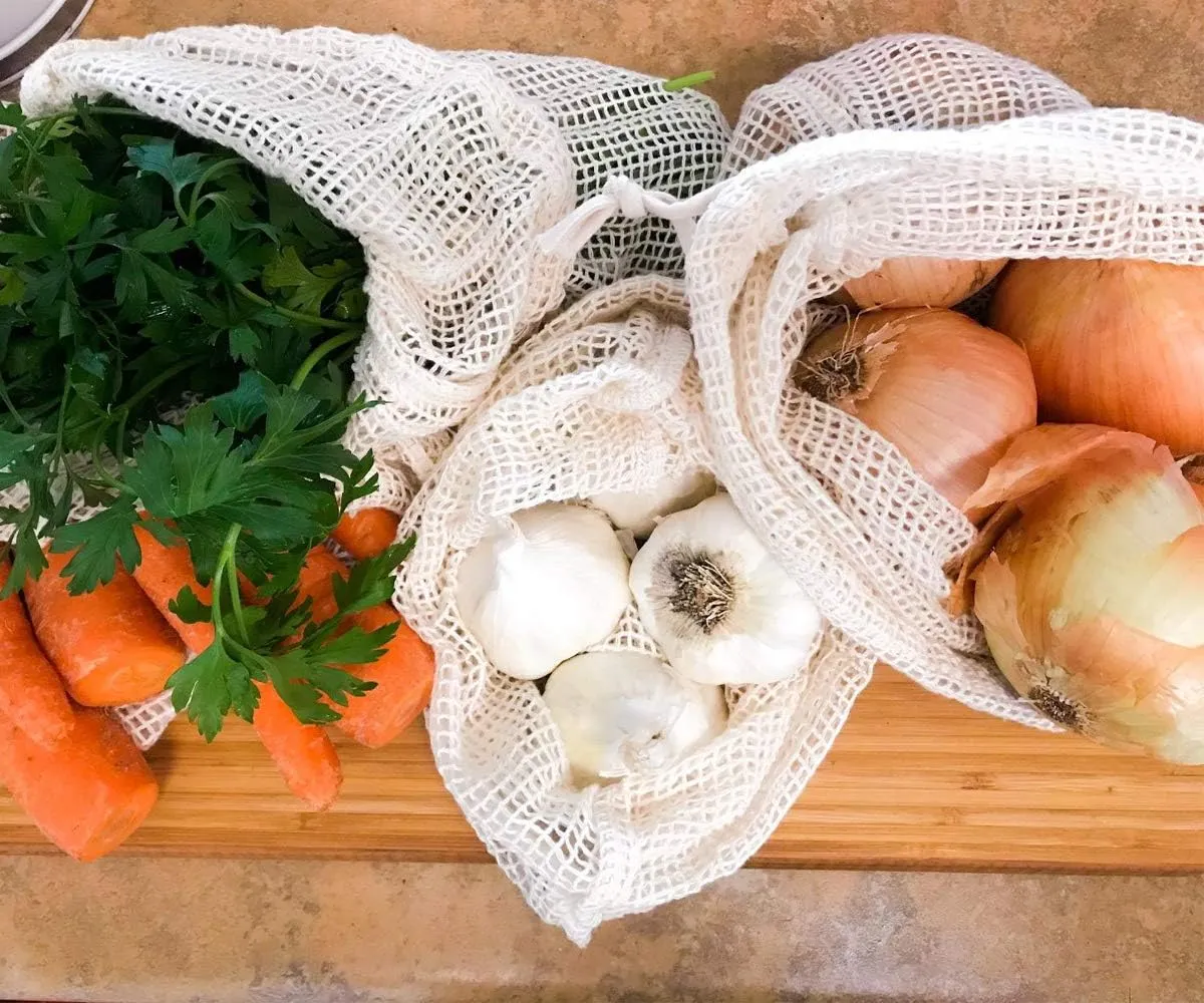 Reusable Produce Bags - 100% Organic Cotton Mesh Grocery Bags, Washable, Mesh Large Storage Tote for Vegetables & Fruits, Cotton Shopping & Hanging Storage Bags (Set of 6, XL)