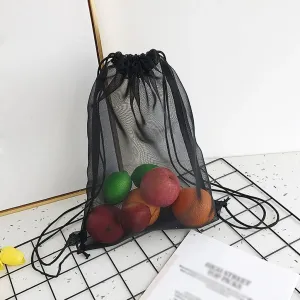 Reusable Shopping Bags Mesh Drawstring Transparent Handbag