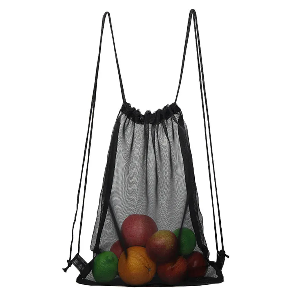 Reusable Shopping Bags Mesh Drawstring Transparent Handbag