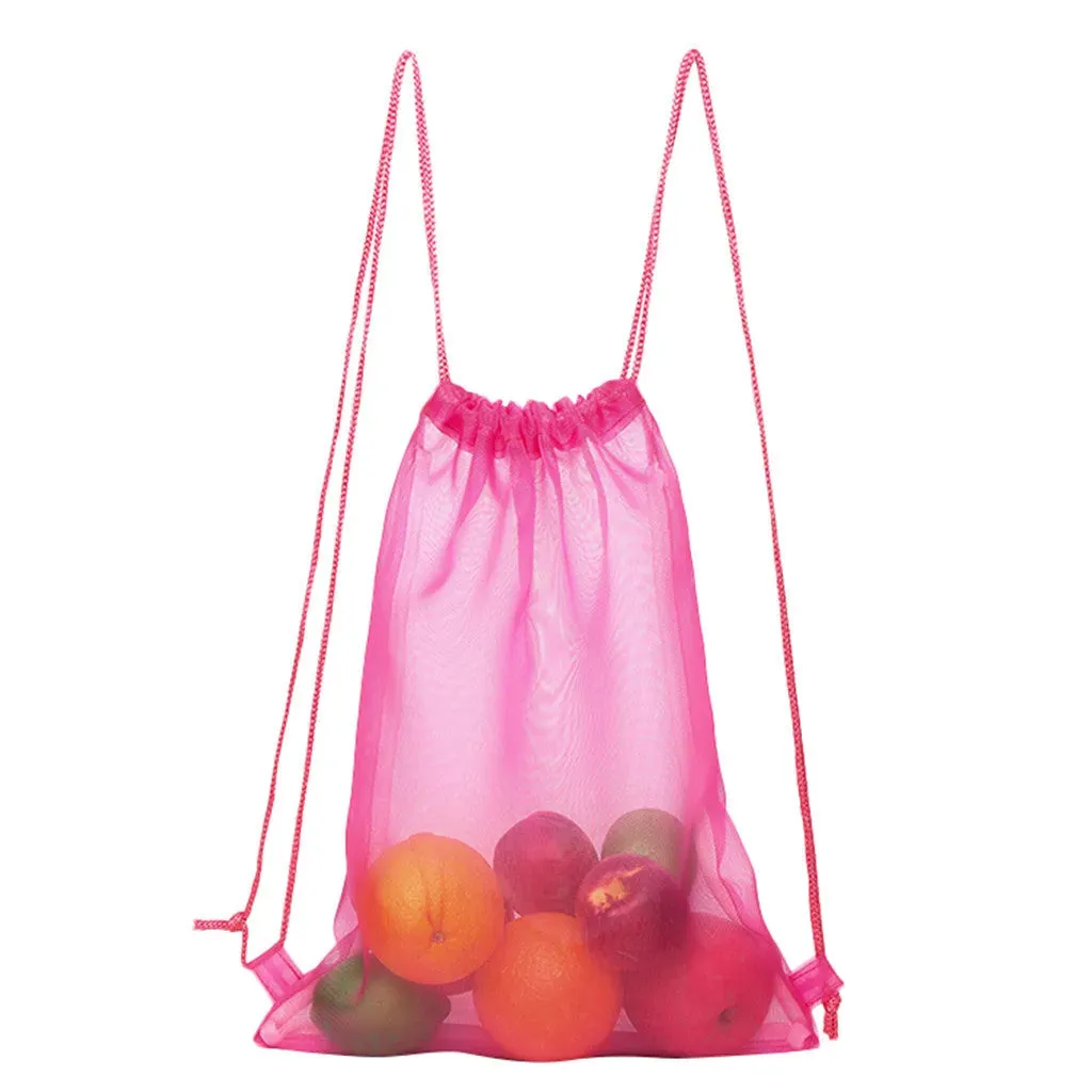 Reusable Shopping Bags Mesh Drawstring Transparent Handbag