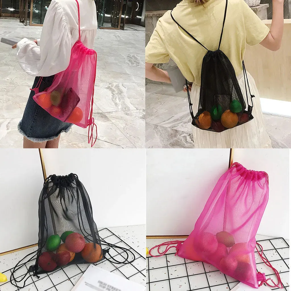 Reusable Shopping Bags Mesh Drawstring Transparent Handbag