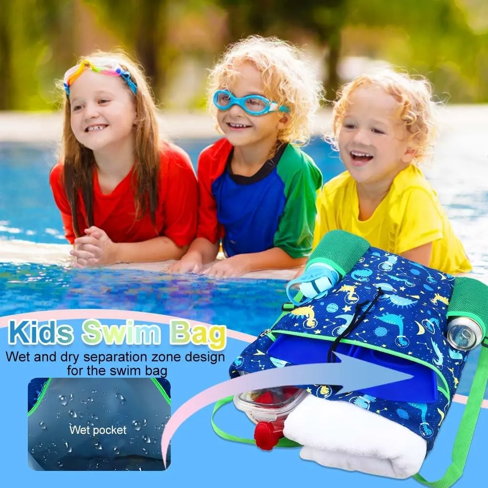 RHCPFOVR Dinosaur Drawstring Backpack for Kids - Drawstring Bags for Girls Swim Bag for Beach Swimming Pool Lightweight Draw String Bags Waterproof Sports Gym Bag With Two Water Bottle Holder