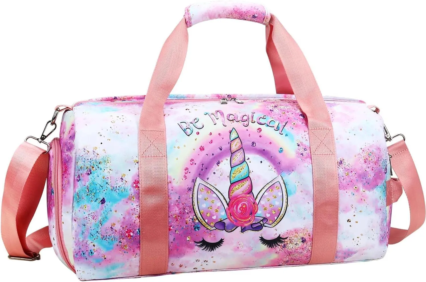 RHCPFOVR Gym Travel Duffle Bag for Girls - Gymnastics Sports Dance Bag with Shoe Compartment & Wet Pocket Panda Kids Travel Bag Teens Weekender Sleepover Carry On Bag