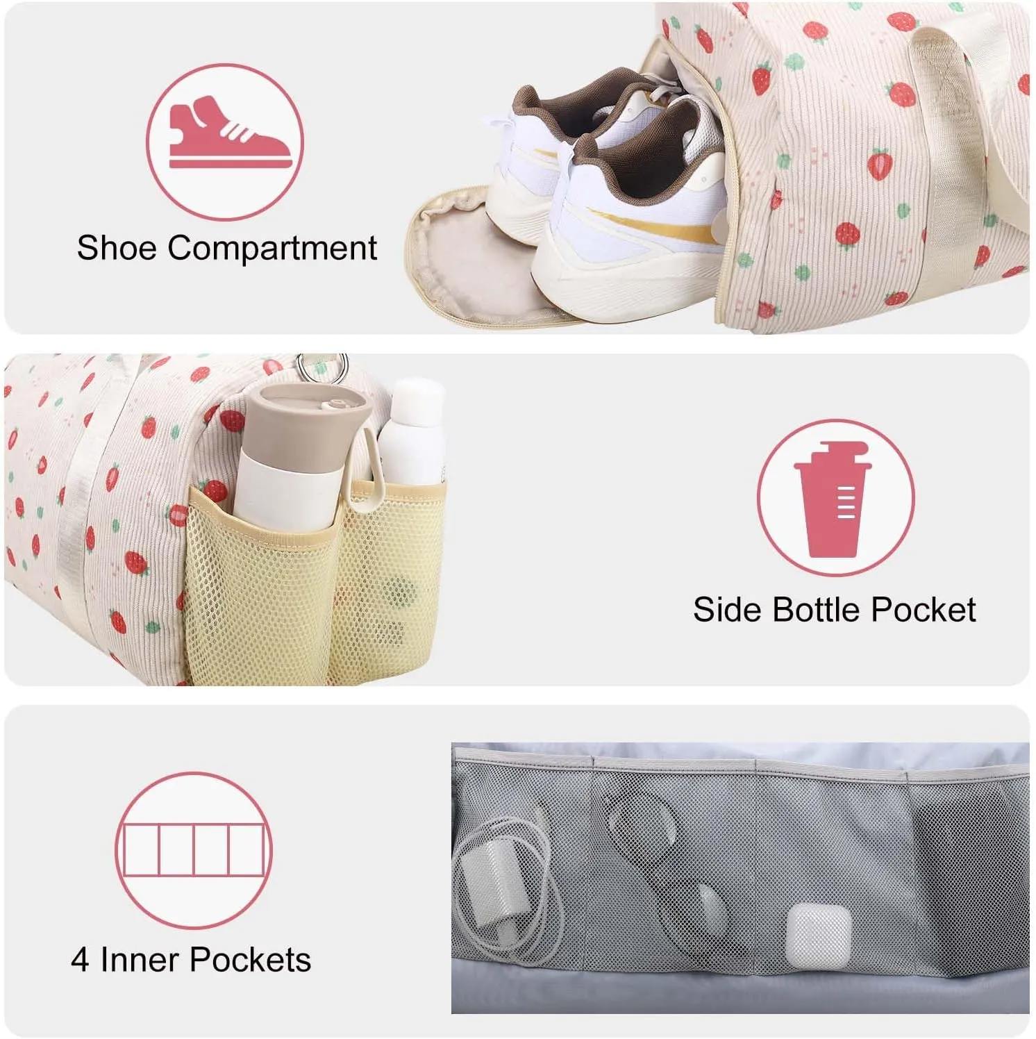RHCPFOVR Gym Travel Duffle Bag for Girls - Gymnastics Sports Dance Bag with Shoe Compartment & Wet Pocket Panda Kids Travel Bag Teens Weekender Sleepover Carry On Bag