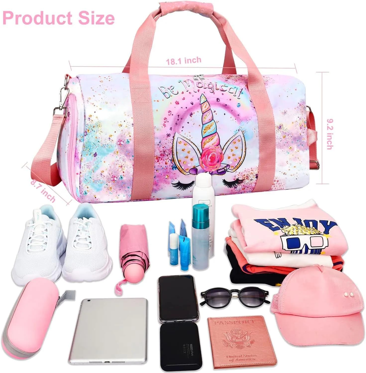 RHCPFOVR Gym Travel Duffle Bag for Girls - Gymnastics Sports Dance Bag with Shoe Compartment & Wet Pocket Panda Kids Travel Bag Teens Weekender Sleepover Carry On Bag