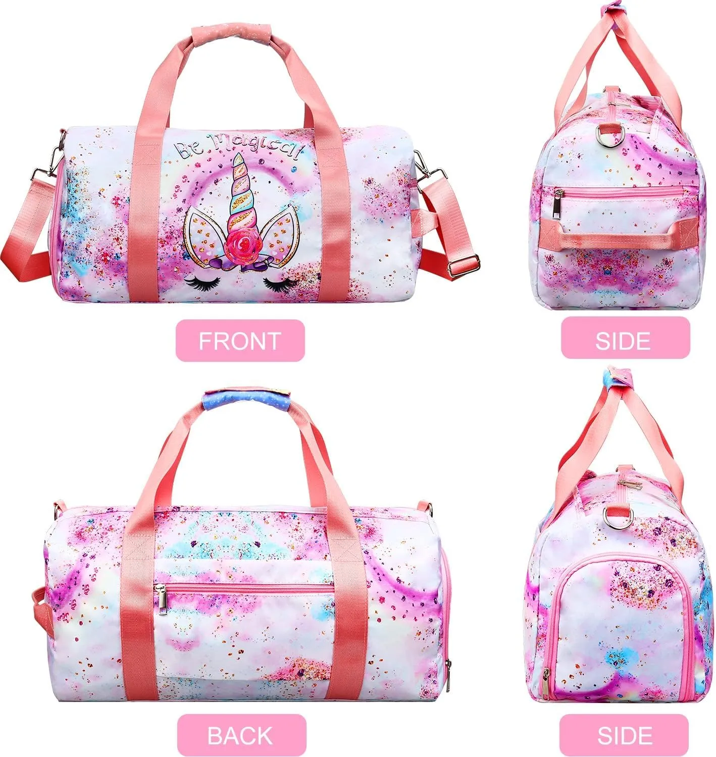 RHCPFOVR Gym Travel Duffle Bag for Girls - Gymnastics Sports Dance Bag with Shoe Compartment & Wet Pocket Panda Kids Travel Bag Teens Weekender Sleepover Carry On Bag