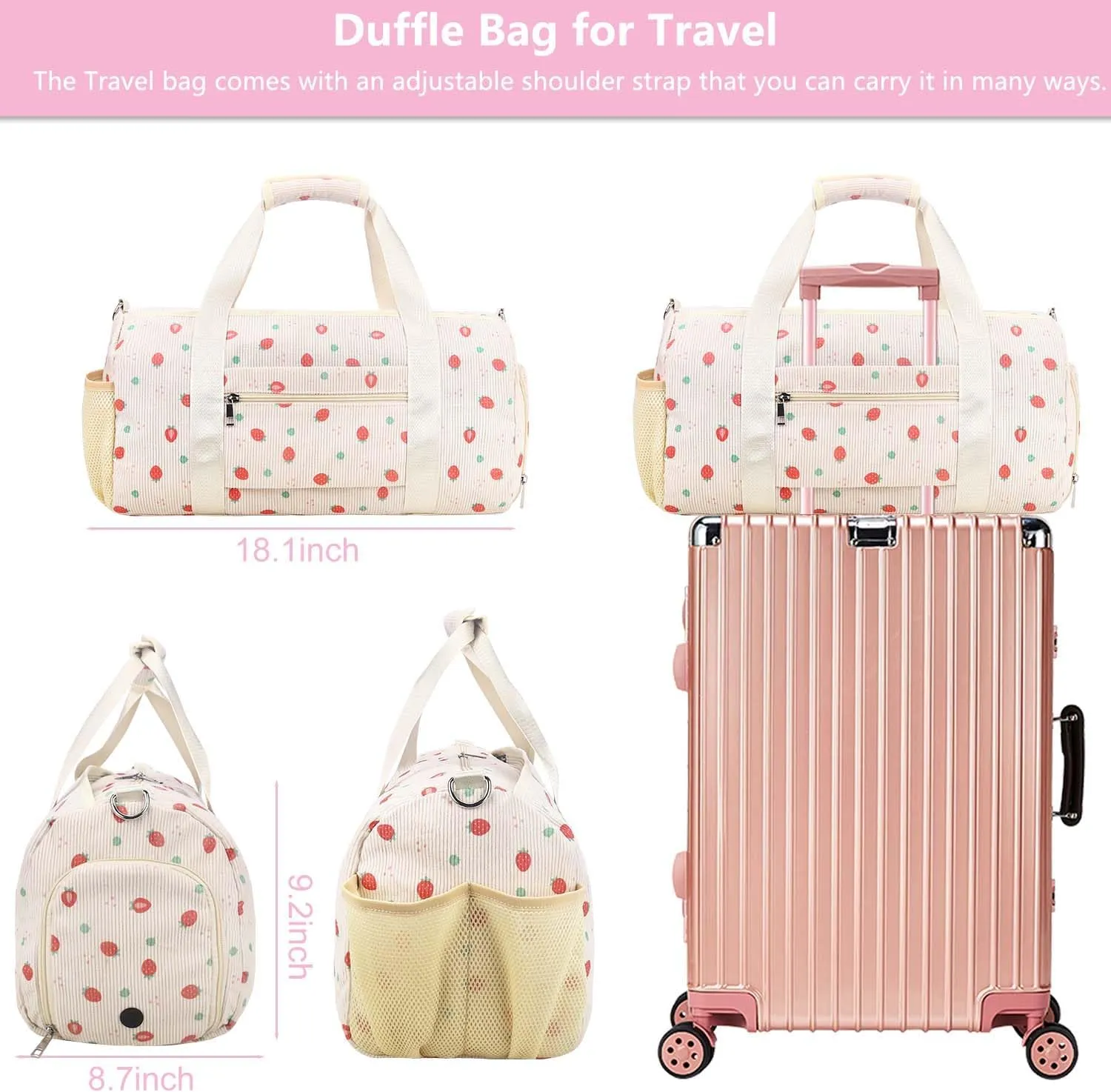 RHCPFOVR Gym Travel Duffle Bag for Girls - Gymnastics Sports Dance Bag with Shoe Compartment & Wet Pocket Panda Kids Travel Bag Teens Weekender Sleepover Carry On Bag