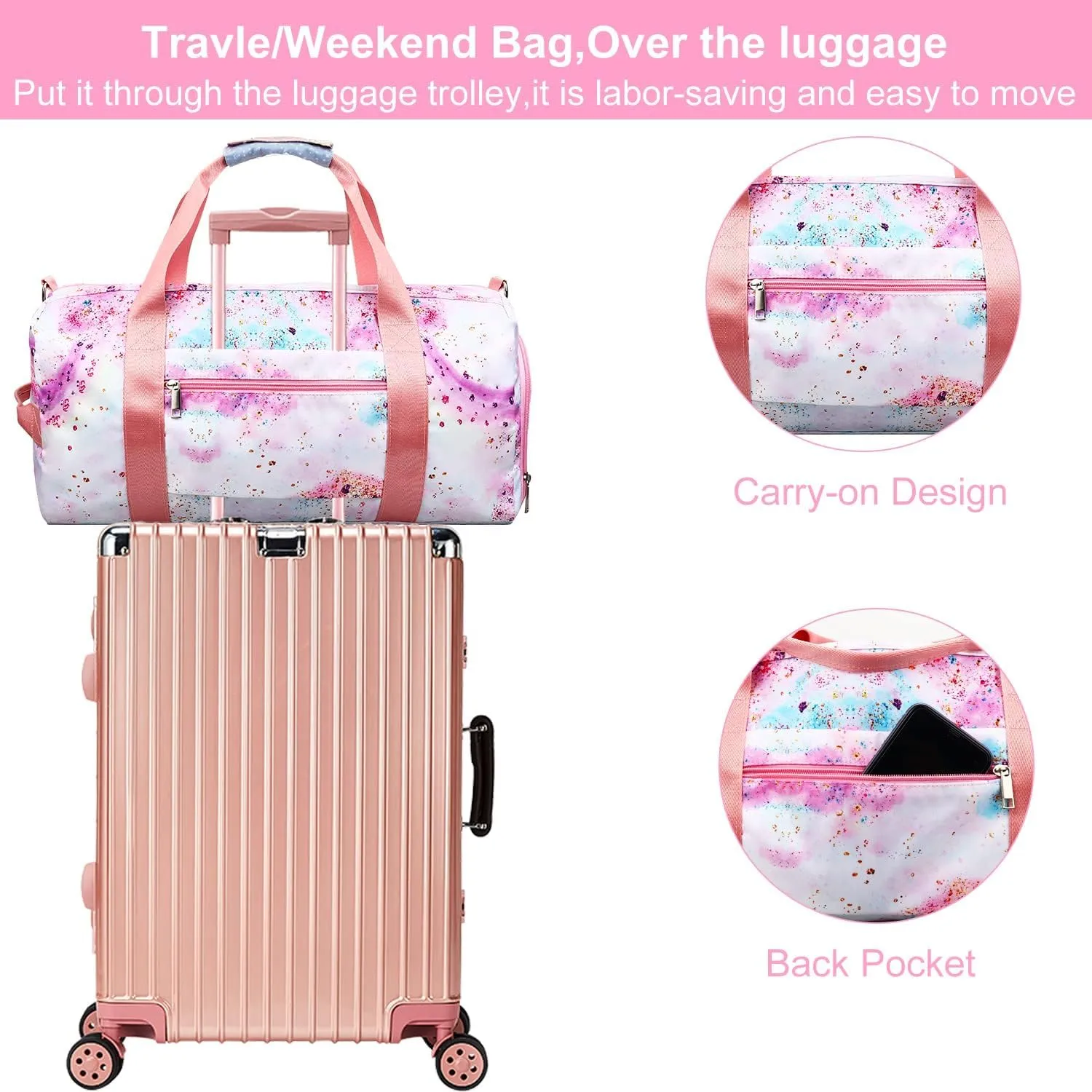 RHCPFOVR Gym Travel Duffle Bag for Girls - Gymnastics Sports Dance Bag with Shoe Compartment & Wet Pocket Panda Kids Travel Bag Teens Weekender Sleepover Carry On Bag