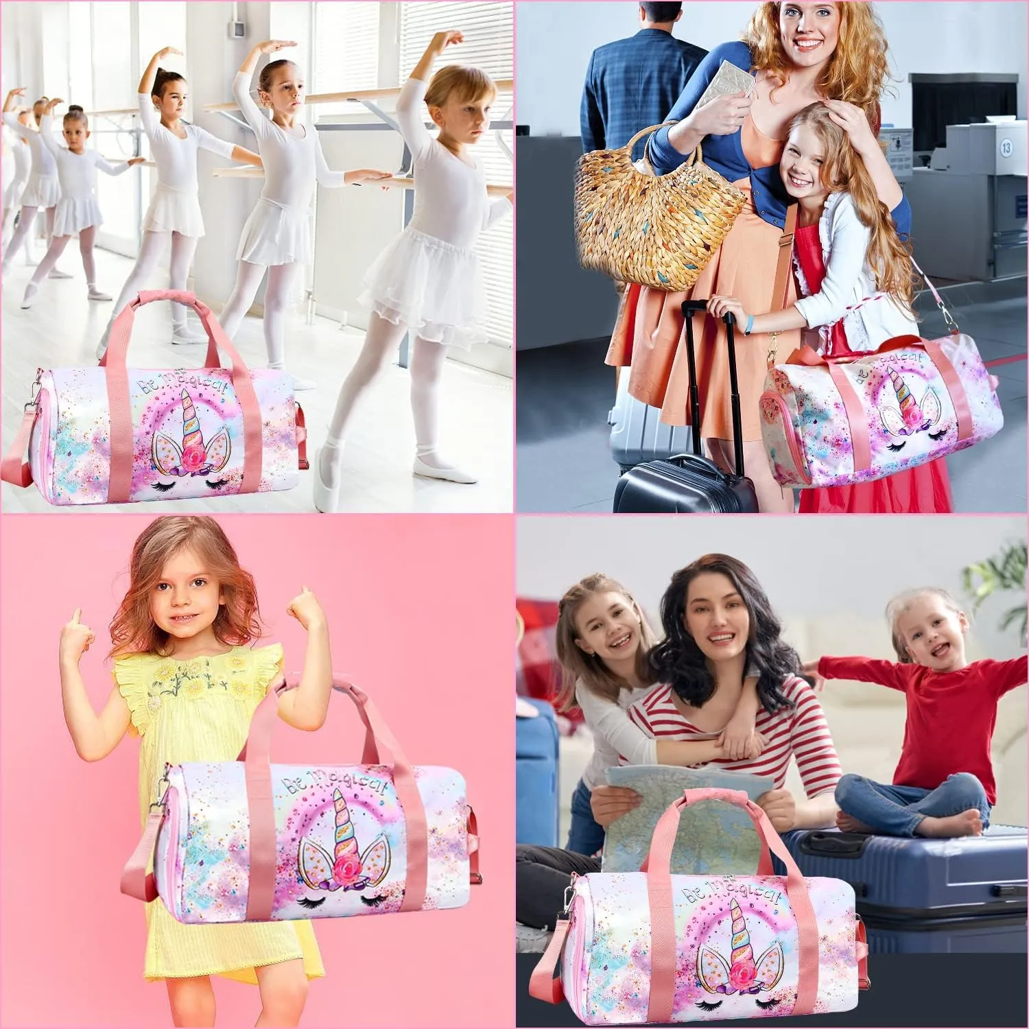 RHCPFOVR Gym Travel Duffle Bag for Girls - Gymnastics Sports Dance Bag with Shoe Compartment & Wet Pocket Panda Kids Travel Bag Teens Weekender Sleepover Carry On Bag