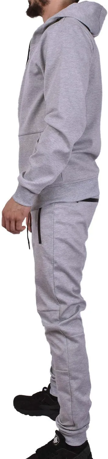 Riflessi Men's Athletic Sports Casual 2 Piece Solid Color Tracksuit Hoodie Jogger Pants Sweatsuit Set