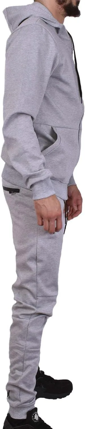 Riflessi Men's Athletic Sports Casual 2 Piece Solid Color Tracksuit Hoodie Jogger Pants Sweatsuit Set