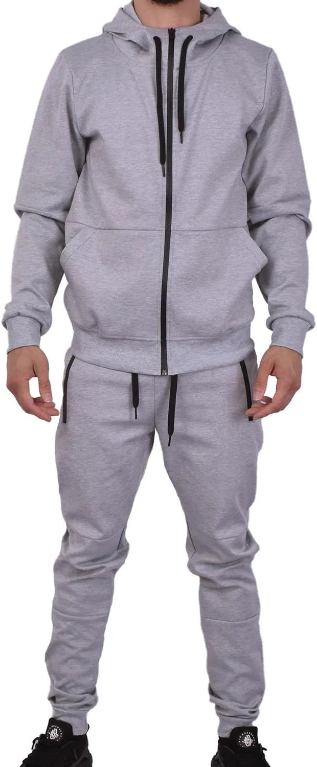Riflessi Men's Athletic Sports Casual 2 Piece Solid Color Tracksuit Hoodie Jogger Pants Sweatsuit Set