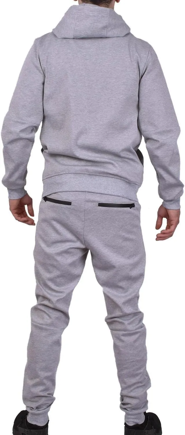 Riflessi Men's Athletic Sports Casual 2 Piece Solid Color Tracksuit Hoodie Jogger Pants Sweatsuit Set