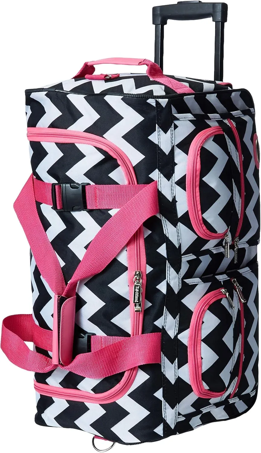 Rockland Rolling Duffel Bag, PINKCHEVRON, 22"