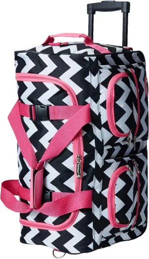 Rockland Rolling Duffel Bag, PINKCHEVRON, 22"