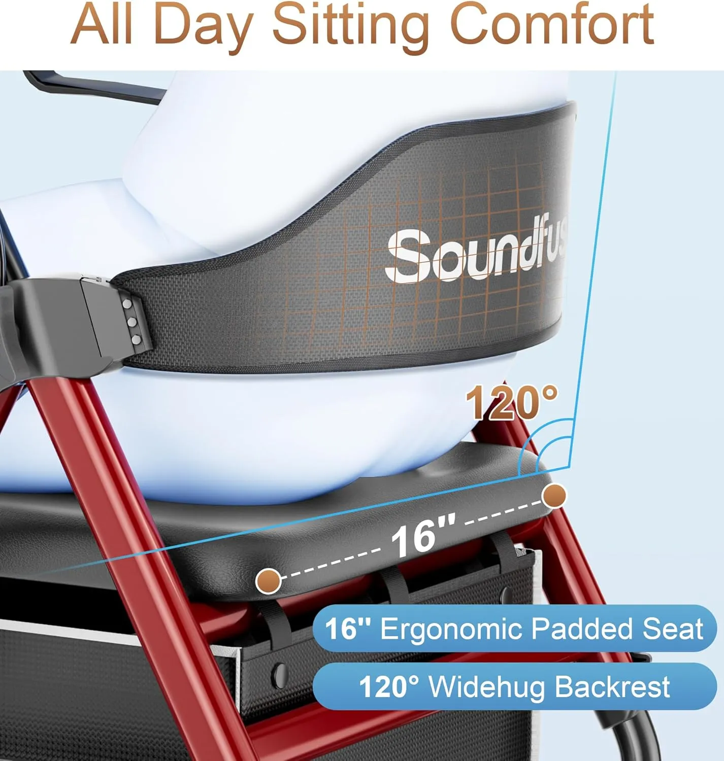Rollator Walkers for Seniors with Seat, Foldable Lightweight Rolling Walker with 8" Big Rubber Wheels, Ergonomic Seat, Dual Height Adjustment