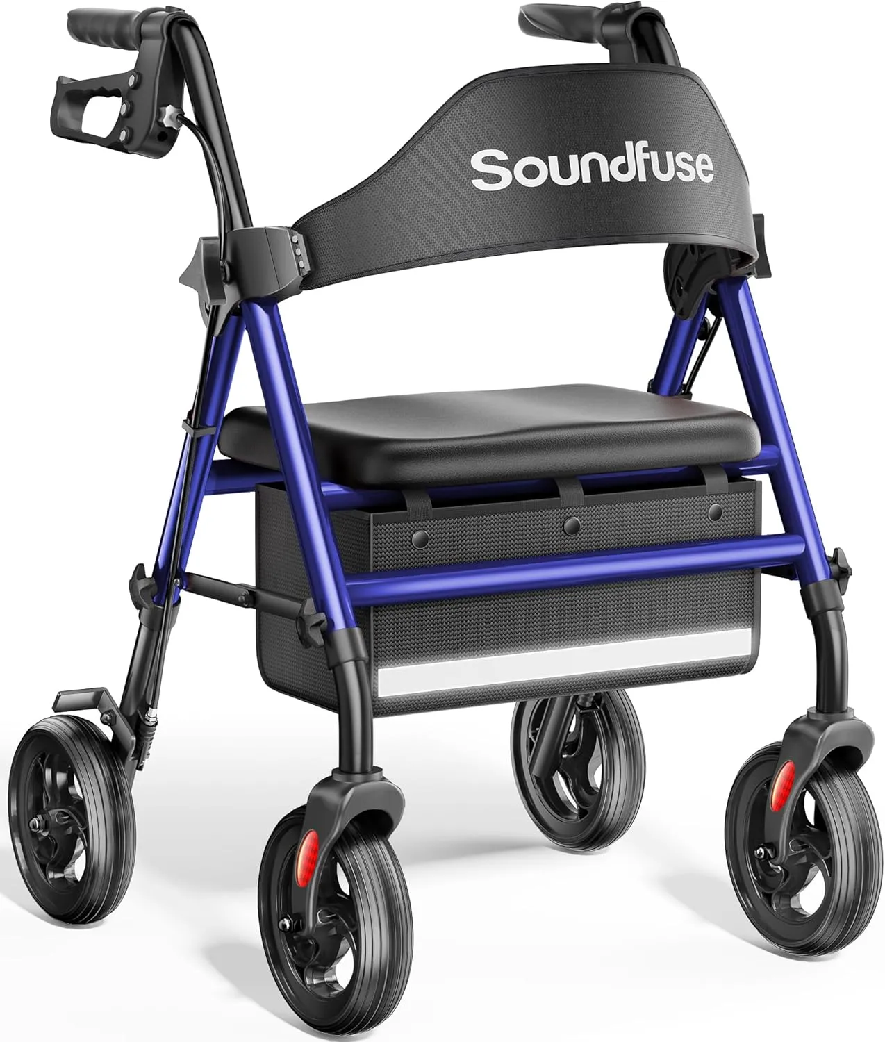Rollator Walkers with Seat for Seniors, Foldable 8" Big Wheels All Terrain Rolling Walker, Handles and Ergonomic Seat Height Adjustable, 350 lb, FSA HSA Eligible