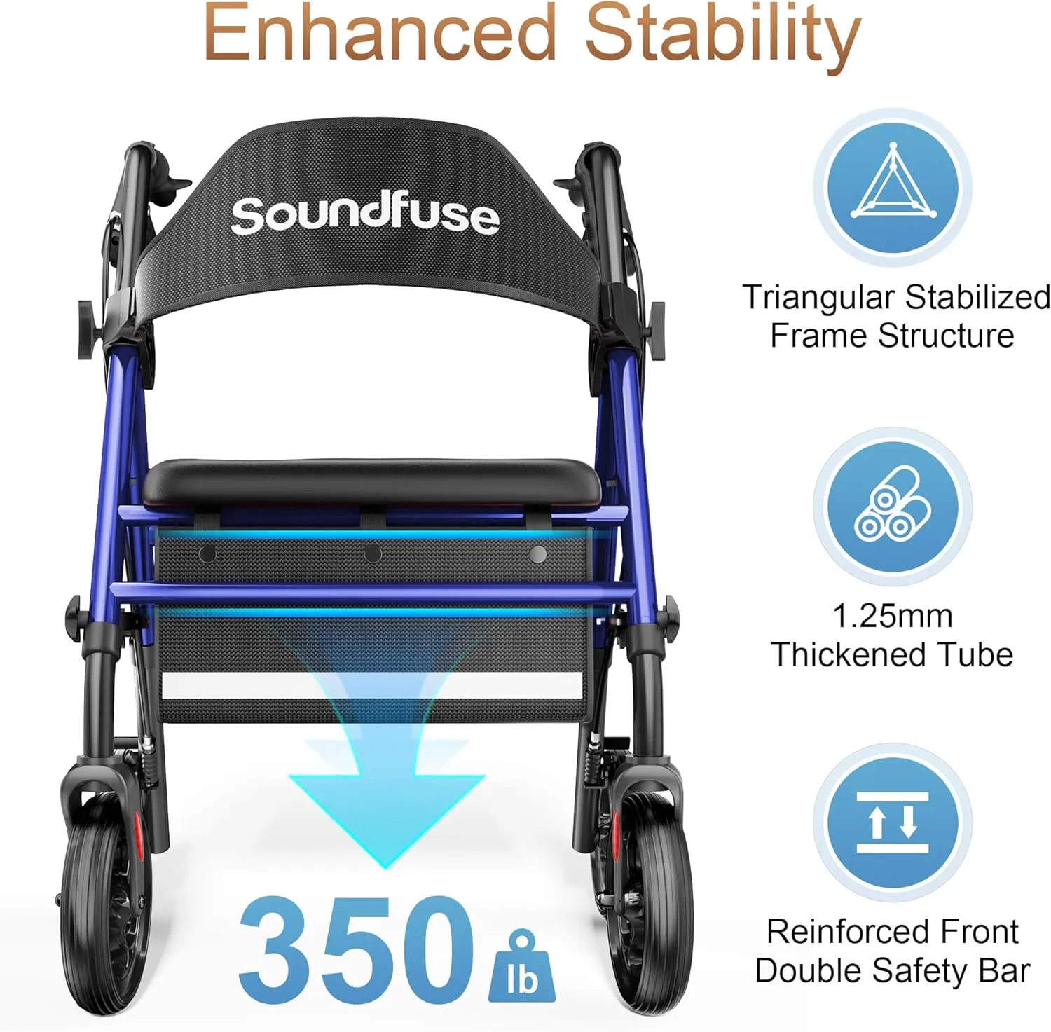 Rollator Walkers with Seat for Seniors, Foldable 8" Big Wheels All Terrain Rolling Walker, Handles and Ergonomic Seat Height Adjustable, 350 lb, FSA HSA Eligible