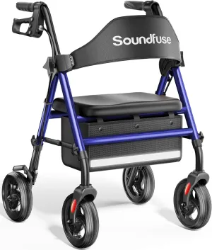 Rollator Walkers with Seat for Seniors, Foldable 8" Big Wheels All Terrain Rolling Walker, Handles and Ergonomic Seat Height Adjustable, 350 lb, FSA HSA Eligible