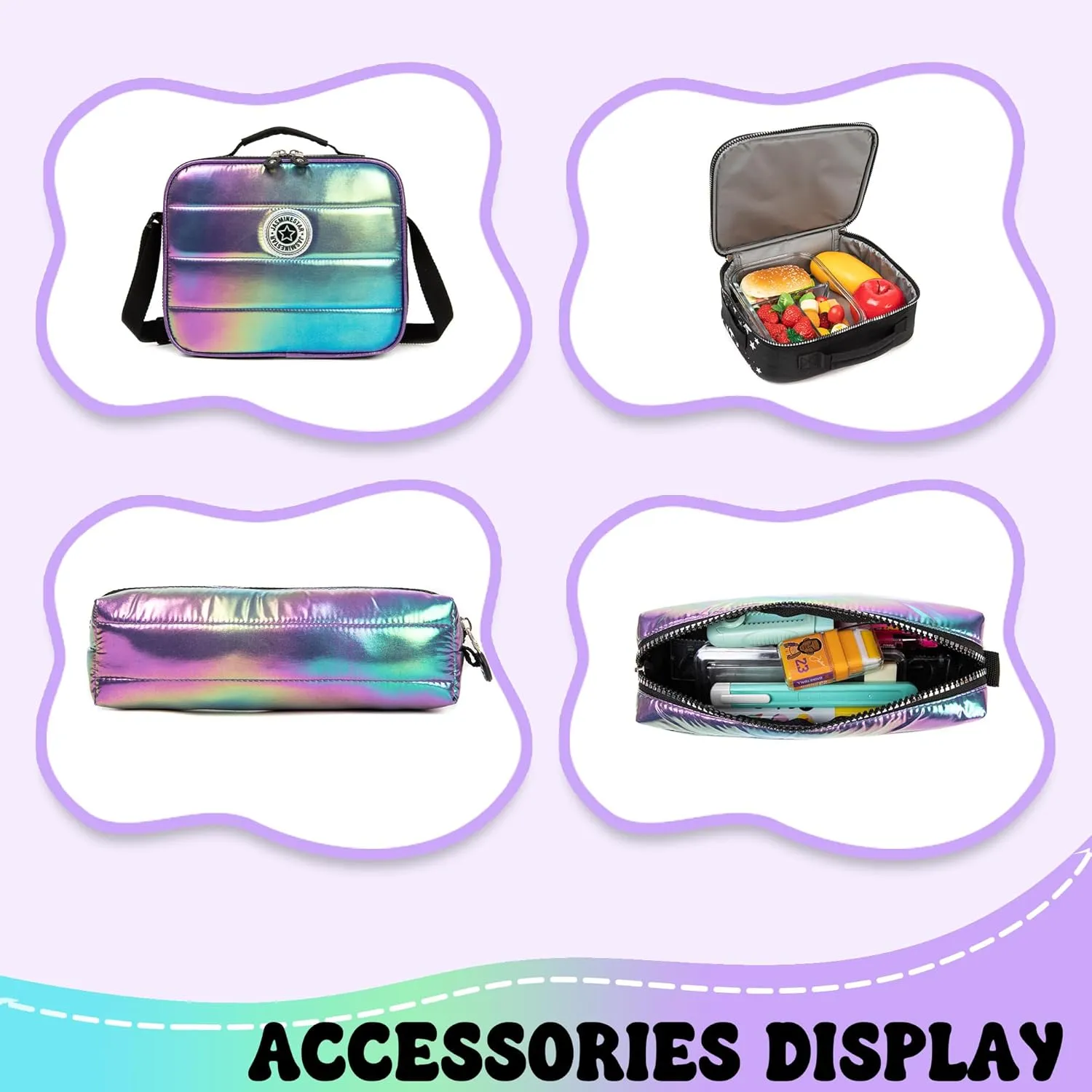 Rolling Backpack with Wheels for Girls Rolling Backpack with Lunch Bag and Pencil Case Set Kids Travel Luggage for Elementary School Girls Ages 5-12