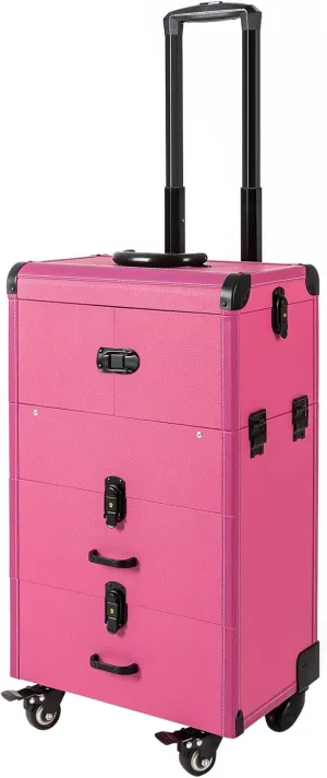 Rolling Case, Professional Makeup Train Case Rolling Makeup Case, Professional Cosmetology Trolley,Makeup Case with Lighted Mirror (Rose)