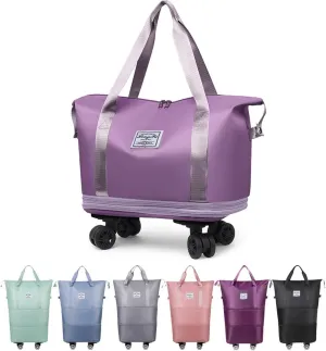 Rolling Duffel Bags with Wheels, Foldable Duffle Bag for Travel, Expandable Luggage Bag, Large Travel Duffle Bag with Detachable Wheels, Waterproof Weekend Bag for Outdoor Gym Travel (Light purple)