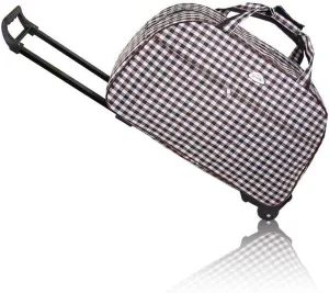 Rolling Duffle Bag with Wheels, 24" Trolley Travel Bag, Carry On Luggage Travel Suitcase, Soft Lightweight Suitcase Overnight Weekender Bag for Unisex Adult (Gray & White Lattice)