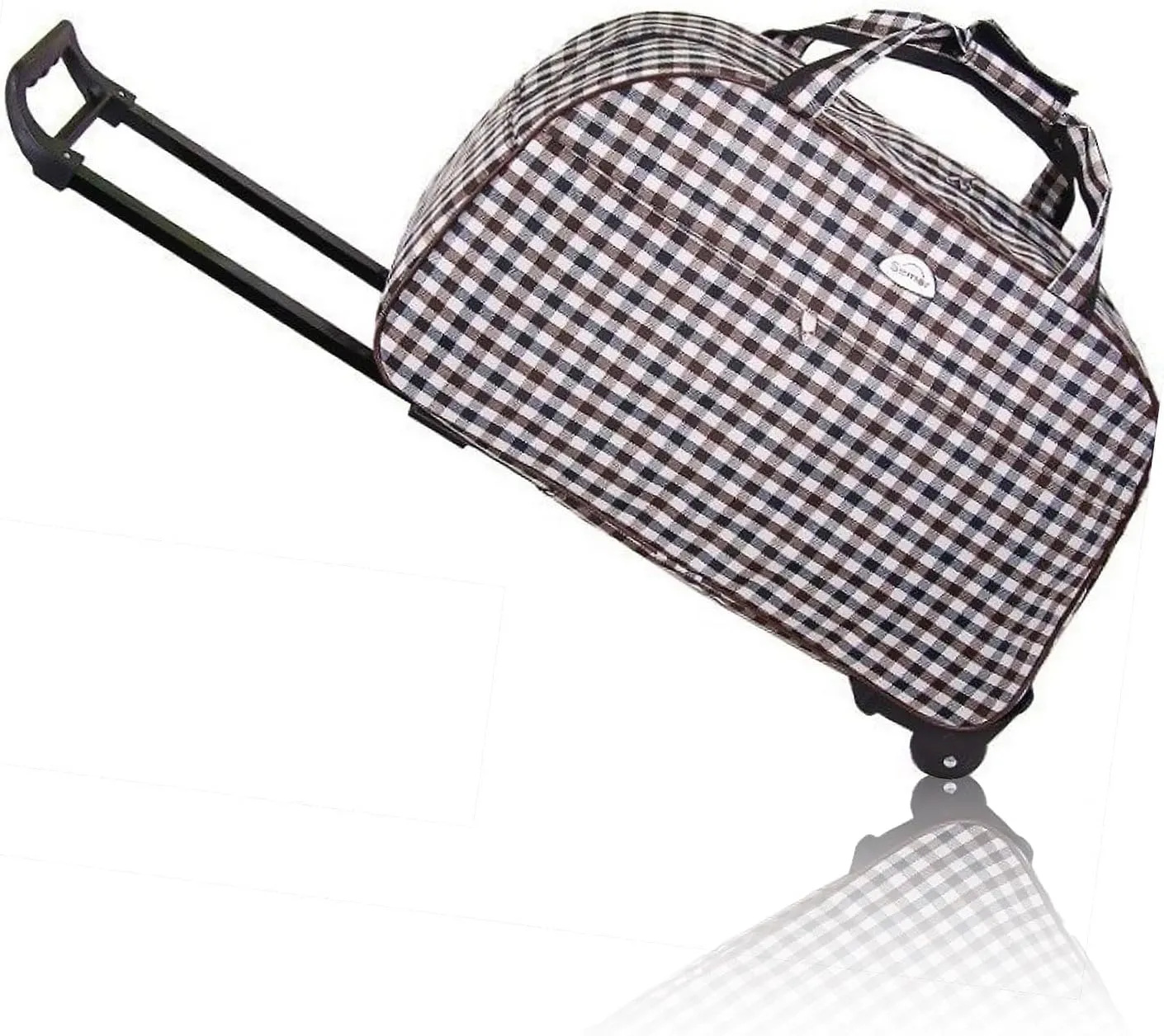 Rolling Duffle Bag with Wheels, 24" Trolley Travel Bag, Carry On Luggage Travel Suitcase, Soft Lightweight Suitcase Overnight Weekender Bag for Unisex Adult (Gray & White Lattice)