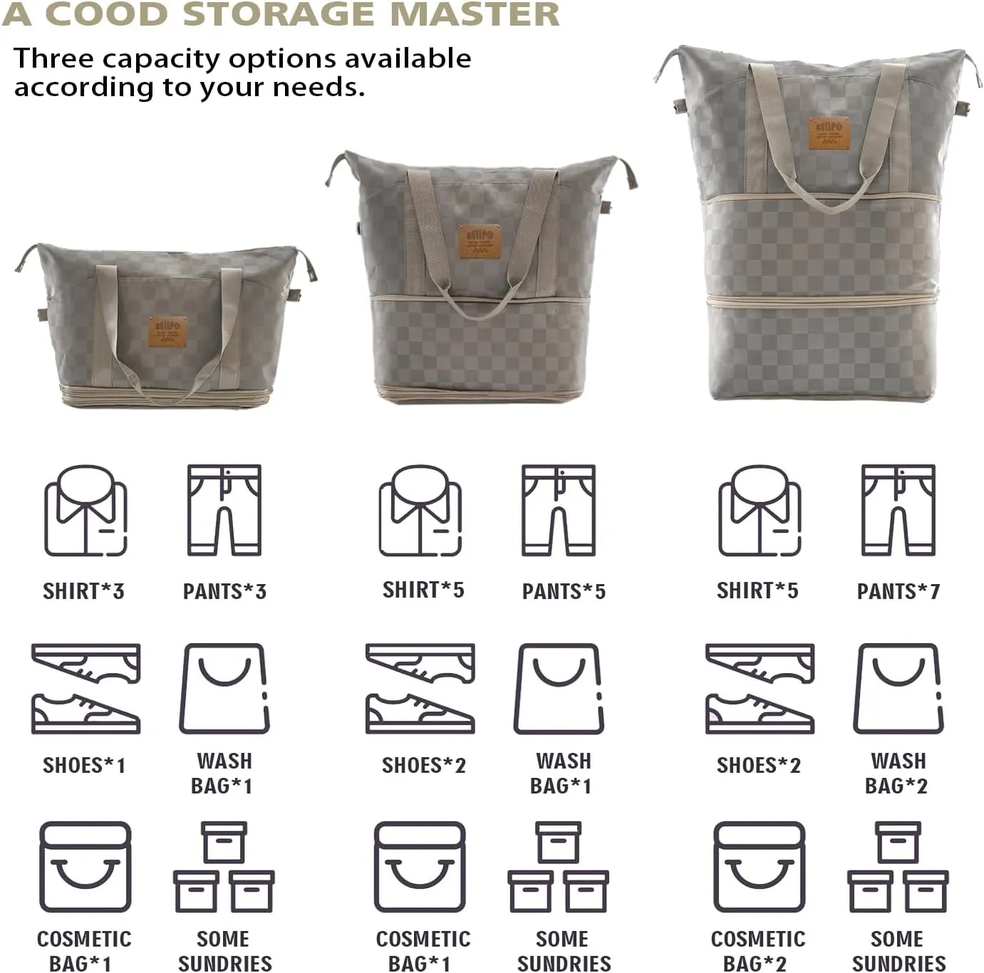 Rolling Duffle Bag with Wheels, 28-58L Expandable Foldable Travel Duffel Bag, Lightweight Carry-On Luggage for Gym, Camping, Weekend Trips, Business Travel, Duffel Bag for Women & Men(Khaki)