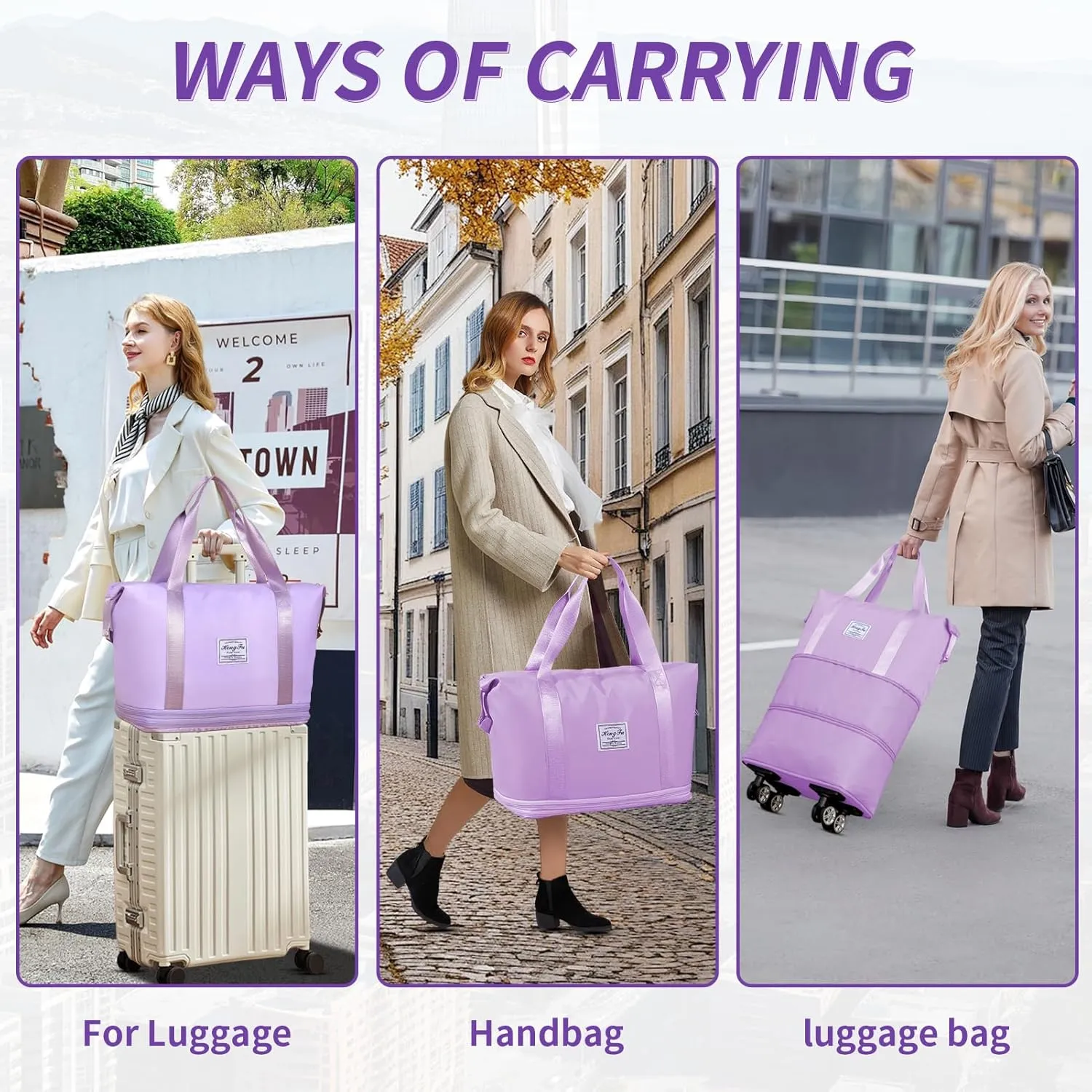 Rolling Duffle Bag with Wheels, 3-Layer Expandable Travel Bag, Foldable Carry-On with Detachable Wheels for Men and Women